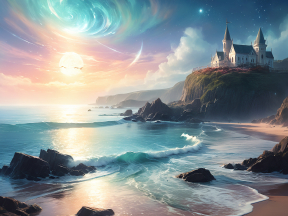 Sunset Over the Enchanted Isle: A Fantastical Coastal Realm