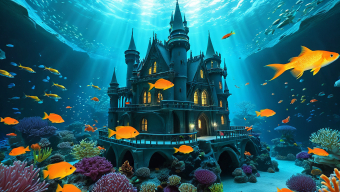 Enchanted Gothic Castle Beneath the Sea: A Surreal Underwater Fantasy Scene