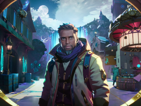 Genshin Impact Character in Winter Attire Amidst a Magical Snowy Night Scene