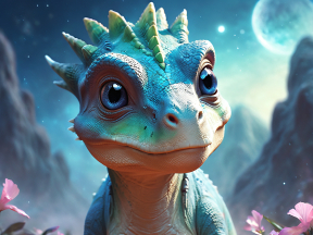 Vibrant Lizard Character Amidst a Starry Fantasy Landscape