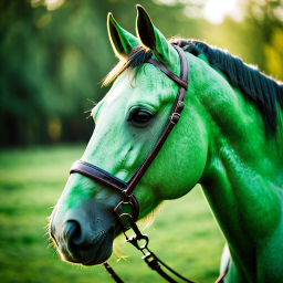 Vibrantly Dyed Green Mane and Tail on a Horse in a Natural Outdoor Setting