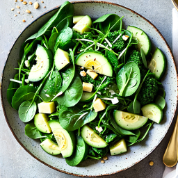 Fresh and Healthy Green Salad with Spinach, Cucumber, and Broccoli Garnish