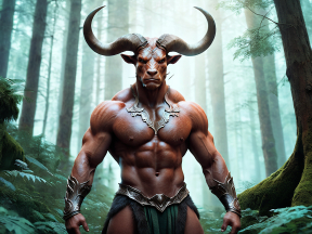 Mythical Minotaur Warrior Standing in Enchanted Forest