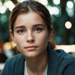 Contemplative Woman in Thoughtful Pose with Ambient Indoor Lighting