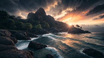 Stormy Coastal Cliffs at Sunrise: A Dramatic Display of Nature's Power and Beauty