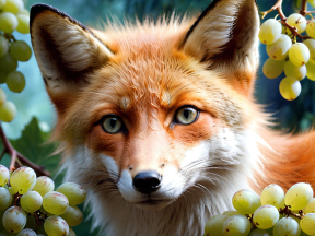 Close-Up Portrait of a Red Fox with Striking Blue Eyes Amidst Green Foliage