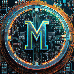 Futuristic 3D 'M' Embedded in Intricate Circuit Board Design