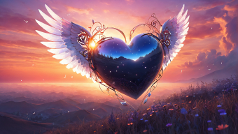 Enchanted Heart: A Fantasy of Feathers and Sunrise Splendor