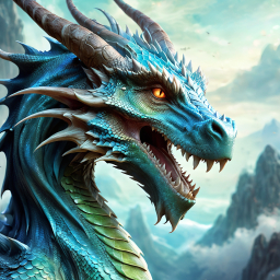 Majestic Blue Dragon in a Mystical Mountain Realm