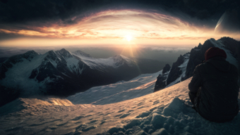 Solitude at Dawn: Embracing the Majestic Icy Mountainscape