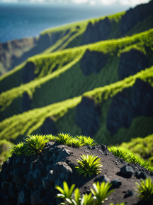 Tranquil Mountainous Landscape with Lush Green Hills and Clear Sky