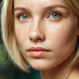 Close-Up Portrait of a Fair-Skinned Person with Freckles and Blue Eyes