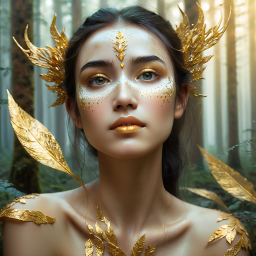Golden Fantasy Deity: Mystical Botanical Elegance in a Forest Realm