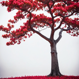Vibrant Red Foliage of a Japanese Maple Against an Overcast Sky