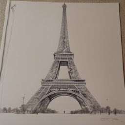 Detailed Black and White Artistic Illustration of the Eiffel Tower and Surrounding Parisian Scenery