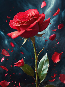 Falling Petals: The Ethereal Beauty and Transience of a Floating Red Rose