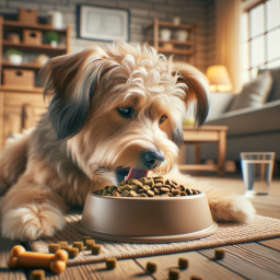Adorable Dog Enjoying a Meal Indoors