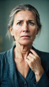 Contemplative Woman Deep in Thought Indoors with Soft Lighting