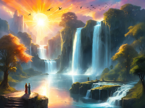Tranquil Reverie: A Magical Autumn Waterfall at Sunrise