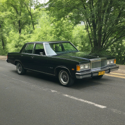 Vintage Four-Door Sedan with Chrome Accents Parked on a Scenic Rural Road