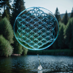 Glowing Sacred Geometry Sphere: Ethereal Flower of Life Amidst Tranquil Nature