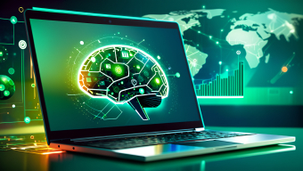 Visualizing Neural Networks: A Futuristic Digital Brain on a Laptop Screen