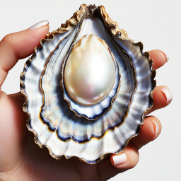 A Hand Holding a Lustrous Pearl Inside an Open Oyster Shell