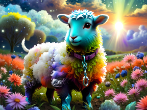 Vibrant Dreamscape: A Whimsical Sheep in a Colorful Meadow