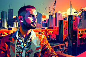Urban Reflections: A Vibrant Glitch Art Portrait Amidst a Futuristic Cityscape