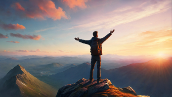 Embracing the Dawn: A Serene Moment Atop the Mountain