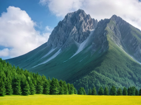 Serene Mountain Landscape with Lush Green Fields and Partly Cloudy Sky