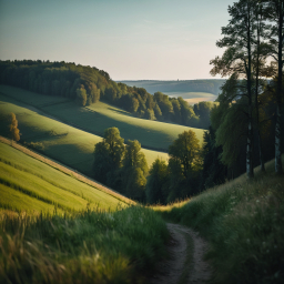 Tranquil Sunrise Over Rolling Hills: A Serene Rural Landscape