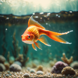 Vibrant Goldfish Swimming Amidst Aquatic Plants in a Lively Aquarium Scene