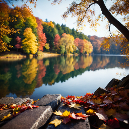 Tranquil Autumn Reflections: A Vibrant Fall Landscape by the Water