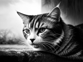 Close-Up Portrait of a Cat with Detailed Fur and Natural Outdoor Lighting