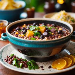 Hearty Black Bean Soup with Avocado and Citrus Garnish: A Vibrant, Healthy Meal Setting