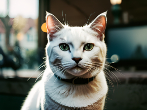 Striking Green-Eyed Cat Indoors with Soft Natural Lighting and Blurred Background