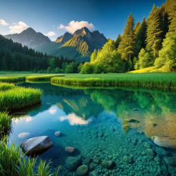 Tranquil Mountain Lake at Sunrise: A Pristine Wilderness Landscape