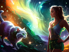 Serene Companions Amidst a Dreamlike Sunset Landscape