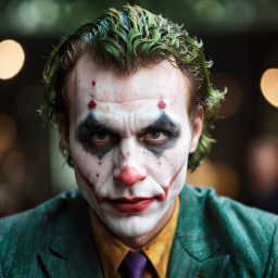 Person Cosplaying as the Joker from Batman with Iconic Face Makeup and Costume