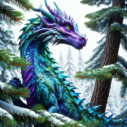 Majestic Winter Dragon in a Snowy Forest Realm