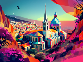 Vibrant Dreamscape: A Colorful Abstract of a European Cathedral City