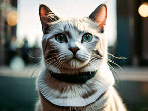 Striking Blue-Eyed Calico Cat with Fluffy Coat Indoors