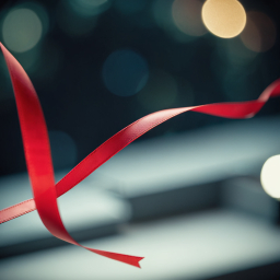 Close-Up of a Shiny Red Ribbon Bow with Light Reflections