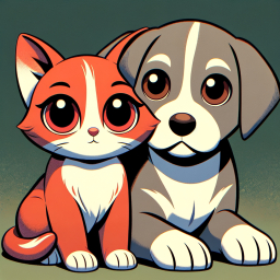Charming Companions: A Stylized Illustration of a Red Cat and Gray Dog