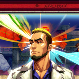 Blond-Haired Hero Unleashing Energy Blast in Urban Night Battle Scene