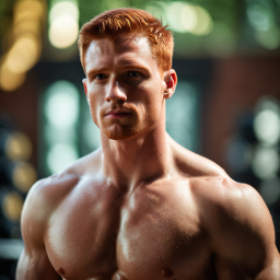 Red-Haired Athlete in Gym Setting: Strength and Endurance Training Portrait