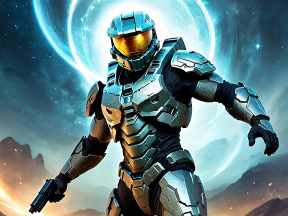 Master Chief in Action: Halo's Futuristic Warrior Amidst a Cosmic Battlefield