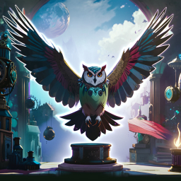 Majestic Owl Guardian in a Mystical Sanctuary: A Fantastical Animated Scene