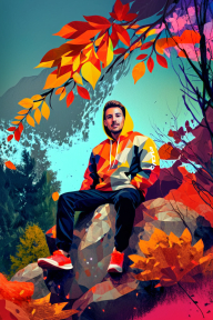 Vibrant Autumn Serenity: A Person Amidst Colorful Fall Foliage